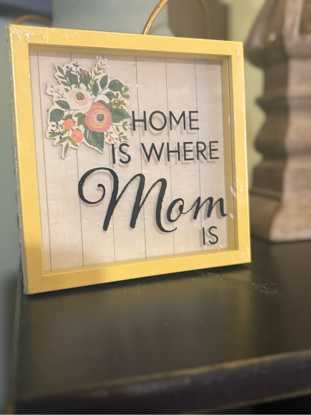 "Home Is Where Mom Is" Yellow Floral Framed Wall Accent